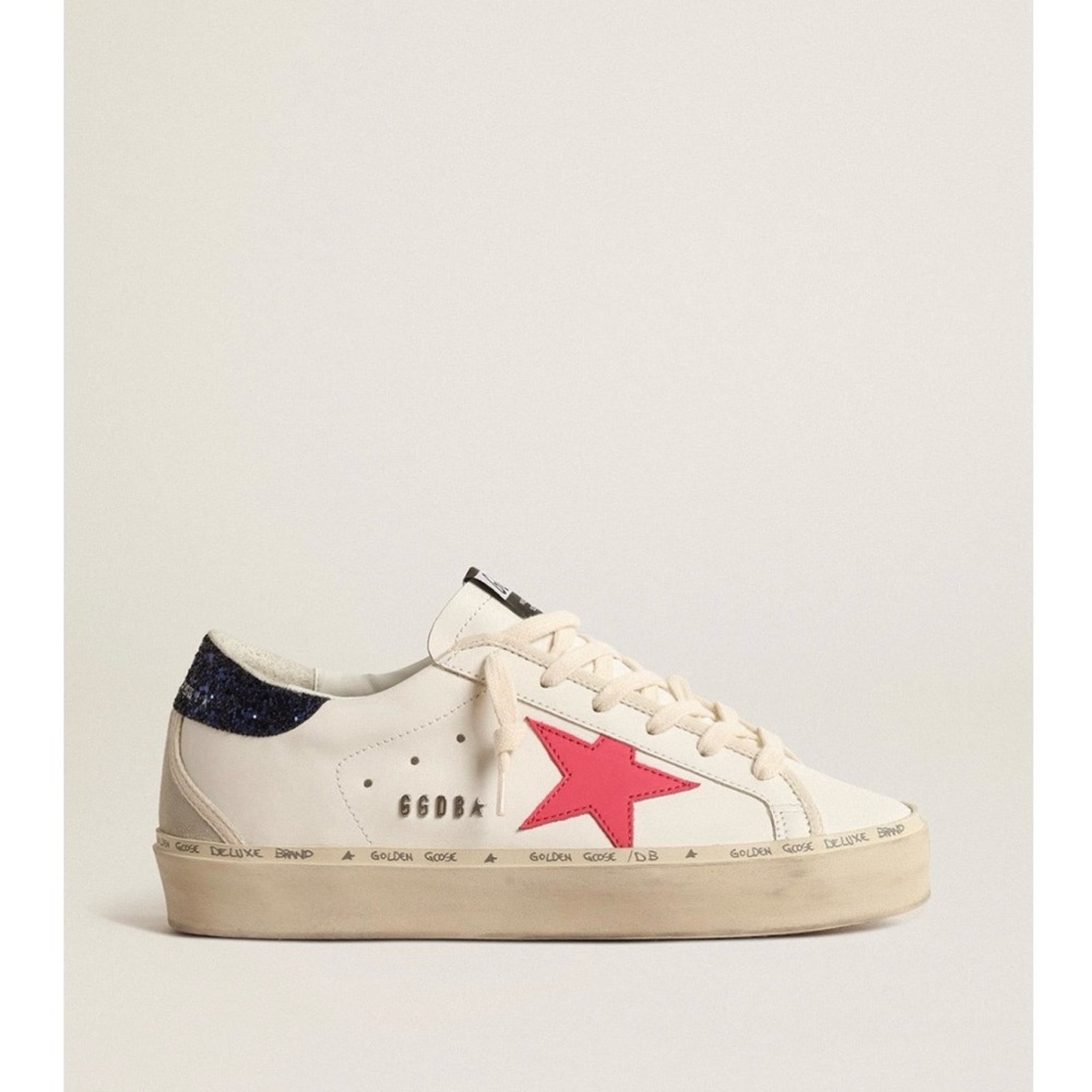 Golden Goose Cream Sneakers with Red Star